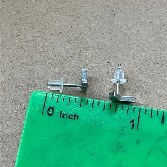 Silver Geometric Stud Earrings - Picture 3 of 3